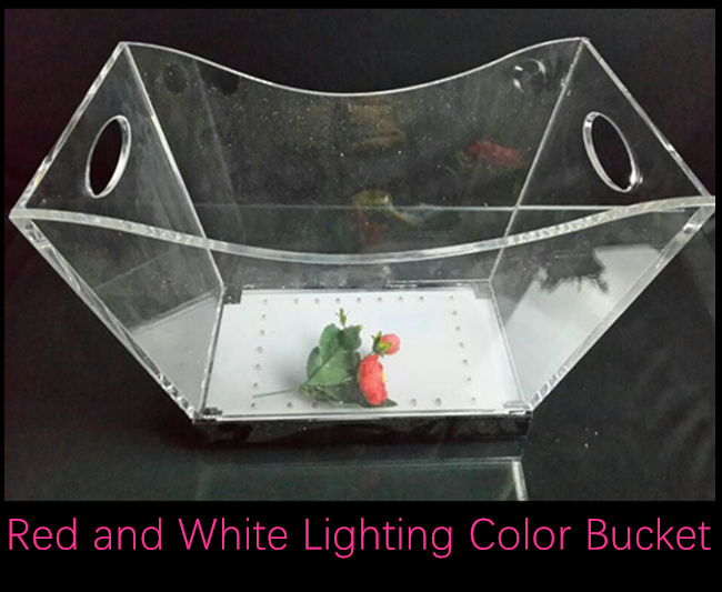 Cubo de hielo transparente de acrílico modificado para requisitos particulares del LED con la luz colorida y dos manijas
