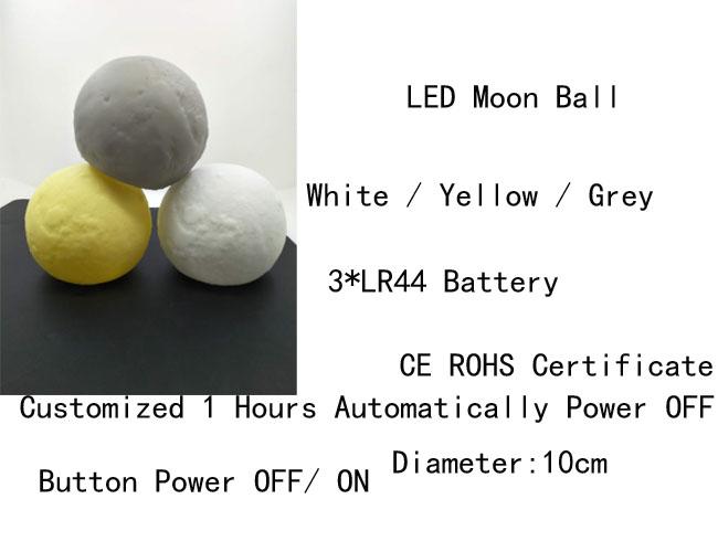 la bola de la luna LED del PVC del 10cm que brilla intensamente enciende color gris/del amarillo/blanco con pilas