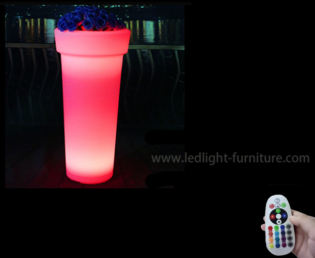 Macetas iluminadas alto redondo ligero 16 colores recargables para al aire libre
