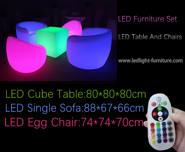 Solo sistema impermeable al aire libre de los muebles del sofá de la luz del LED con la tabla del cubo del resplandor